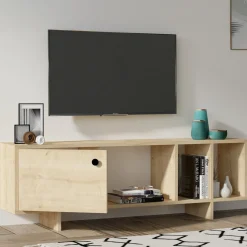 Mobile Porta tv Marrone Rovere Chiaro 4 Vani Un'anta 140x29x45h cm, Apertura Battente - Pralormo