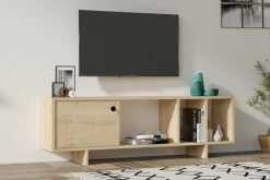Mobile Porta tv Marrone Rovere Chiaro 4 Vani Un'anta 140x29x45h cm, Apertura Battente - Pralormo