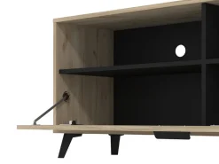 Mobili Porta Tv > Dmora Mobile Porta tv Marrone Rovere Grigio Nero 3 Ripiani Un'anta 137.5x40x57.5h cm, 4 Vani - Platania Nero, Marrone Rovere grigio