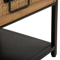 Mobile Porta tv Marrone Rovere Nero 2 Cassetti 2 Ripiani 95x38x38h cm, Finiture in Rattan - Boquete