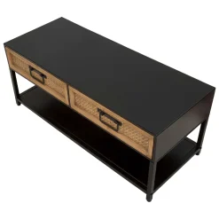 Mobile Porta tv Marrone Rovere Nero 2 Cassetti 2 Ripiani 95x38x38h cm, Finiture in Rattan - Boquete