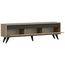 Mobili Porta Tv > Dmora Mobile Porta tv Marrone Rovere Nero 3 Ante Apertura a Ribalta 150x30x45h cm, 3 Vani - Romeno Nero, Marrone Rovere