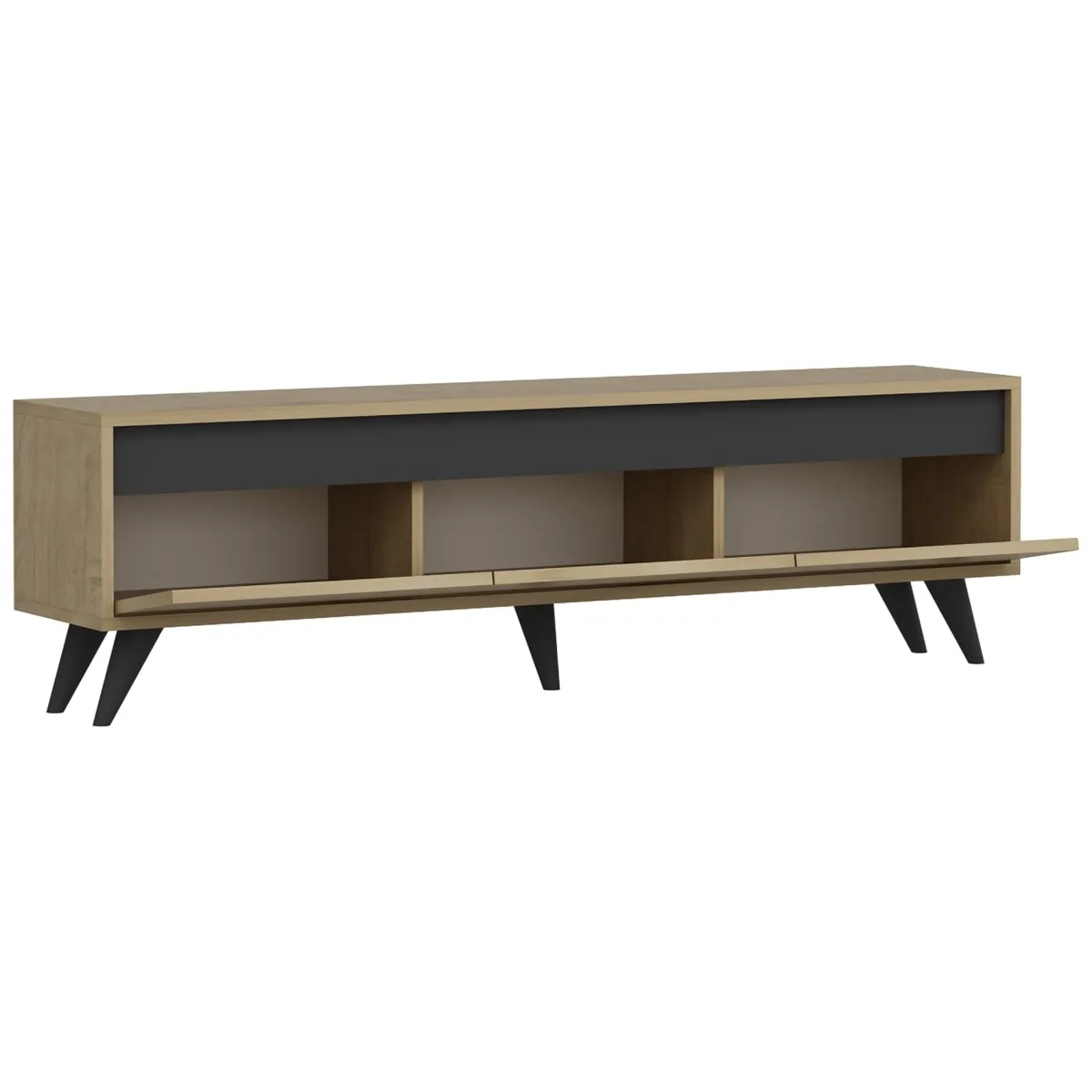 Mobili Porta Tv > Dmora Mobile Porta tv Marrone Rovere Nero 3 Ante Apertura a Ribalta 150x30x45h cm, 3 Vani - Romeno Nero, Marrone Rovere