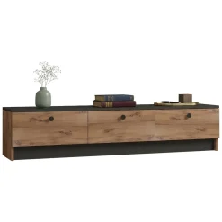 Mobile Porta tv Marrone Rovere Nero 3 Ante Apertura a Ribalta 160x35x35h cm, 3 Vani - Sovere