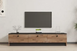 Mobili Porta Tv > Dmora Mobile Porta tv Marrone Rovere Nero Antracite 2 Ante Apertura a Ribalta 180x33x49h cm, 3 Vani - Imerese Nero Antracite, Marrone Rovere