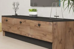 Mobili Porta Tv > Dmora Mobile Porta tv Marrone Rovere Nero Antracite 2 Ante Apertura a Ribalta 180x33x49h cm, 3 Vani - Imerese Nero Antracite, Marrone Rovere