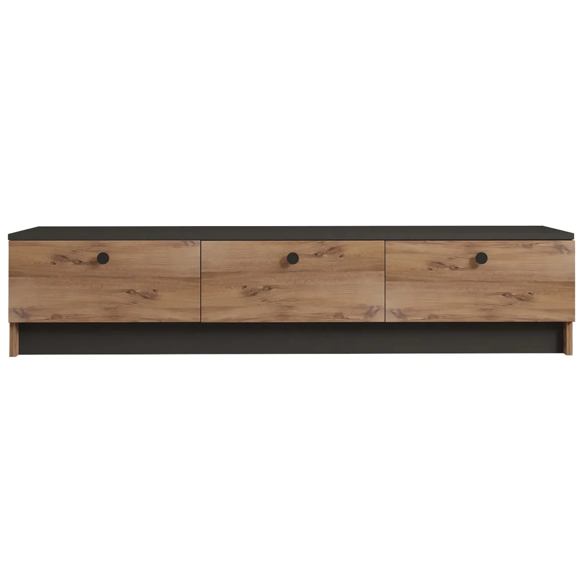 Mobili Porta Tv > Dmora Mobile Porta tv Marrone Rovere Nero Antracite 2 Ante Apertura a Ribalta 180x33x49h cm, 3 Vani - Imerese Nero Antracite, Marrone Rovere