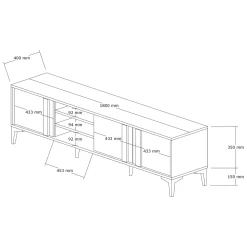 Mobile Porta tv Marrone Rovere Nero Antracite 2 Ripiani 3 Ante 180x40x50h cm, 6 Vani - Gruaro