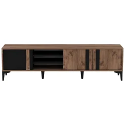 Mobile Porta tv Marrone Rovere Nero Antracite 2 Ripiani 3 Ante 180x40x50h cm, 6 Vani - Gruaro