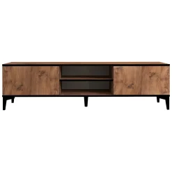 Mobile Porta tv Marrone Rovere Nero Antracite un Ripiano 2 Ante 180x40x50h cm, 4 Vani - Fonni
