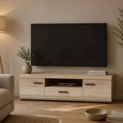 Mobile Porta tv Marrone Rovere Nero un Cassetto 2 Ripiani 140x54x44h cm, 2 Ante - Kalepa