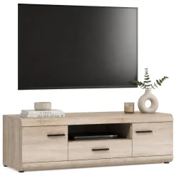 Mobile Porta tv Marrone Rovere Nero un Cassetto 2 Ripiani 140x54x44h cm, 2 Ante - Kalepa