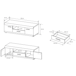 Mobile Porta tv Marrone Rovere Nero un Cassetto 2 Ripiani 140x54x44h cm, 2 Ante - Kalepa