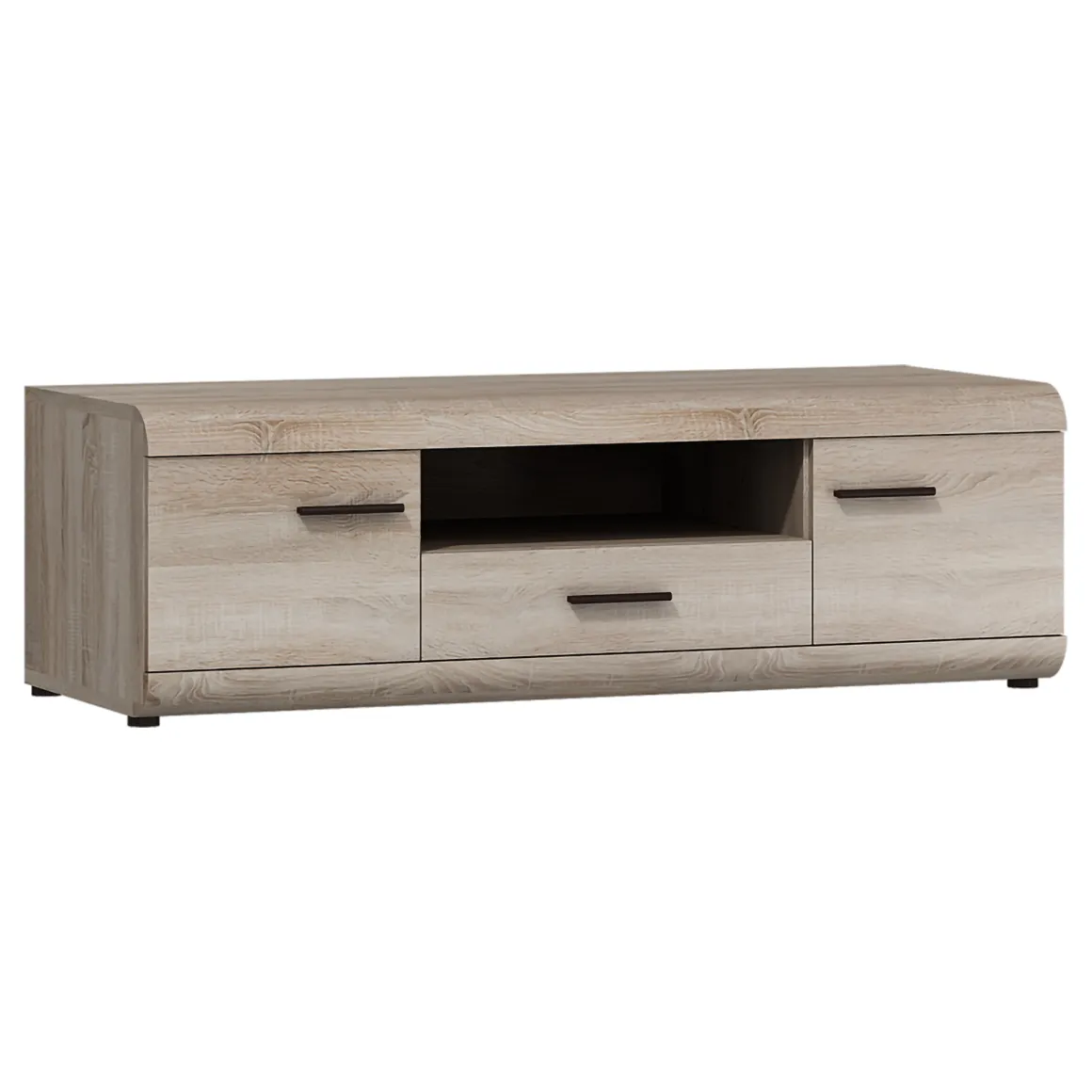Mobile Porta tv Marrone Rovere Nero un Cassetto 2 Ripiani 140x54x44h cm, 2 Ante - Kalepa