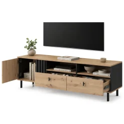 Mobile Porta tv Marrone Rovere Nodi Nero 2 Cassetti 3 Ripiani 165x40x49h cm, Un'anta - Kalese