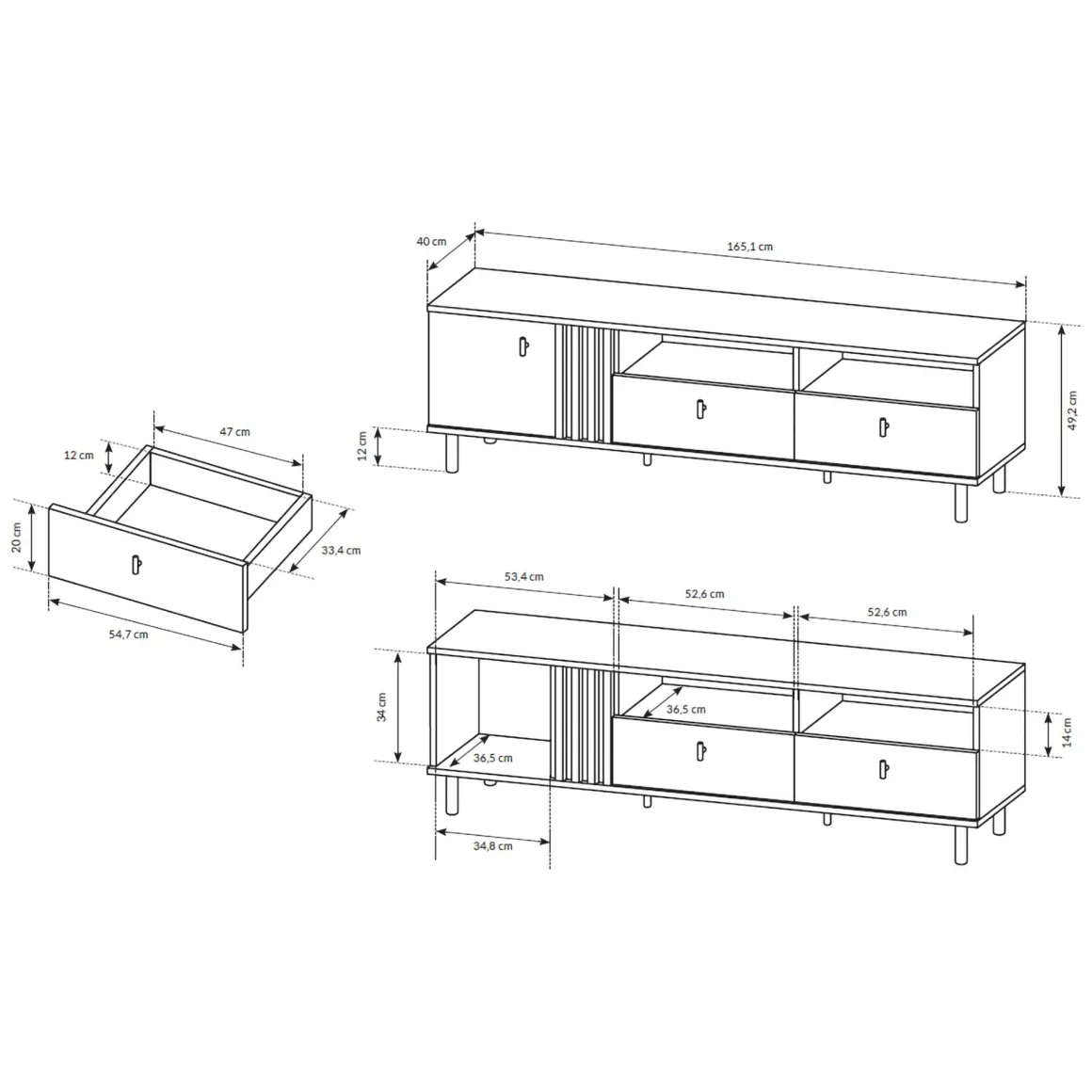 Mobile Porta tv Marrone Rovere Nodi Nero 2 Cassetti 3 Ripiani 165x40x49h cm, Un'anta - Kalese
