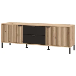 Mobile Porta tv Marrone Rovere Nodi Nero 2 Cassetti un Ripiano 157x40x54.5h cm, 2 Ante - Raiano