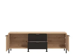 Mobile Porta tv Marrone Rovere Nodi Nero 2 Cassetti un Ripiano 157x40x54.5h cm, 2 Ante - Raiano
