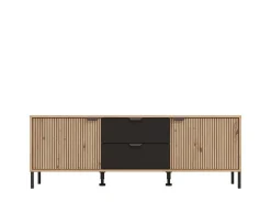 Mobile Porta tv Marrone Rovere Nodi Nero 2 Cassetti un Ripiano 157x40x54.5h cm, 2 Ante - Raiano