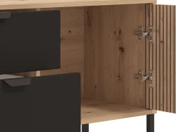 Mobile Porta tv Marrone Rovere Nodi Nero 2 Cassetti un Ripiano 157x40x54.5h cm, 2 Ante - Raiano