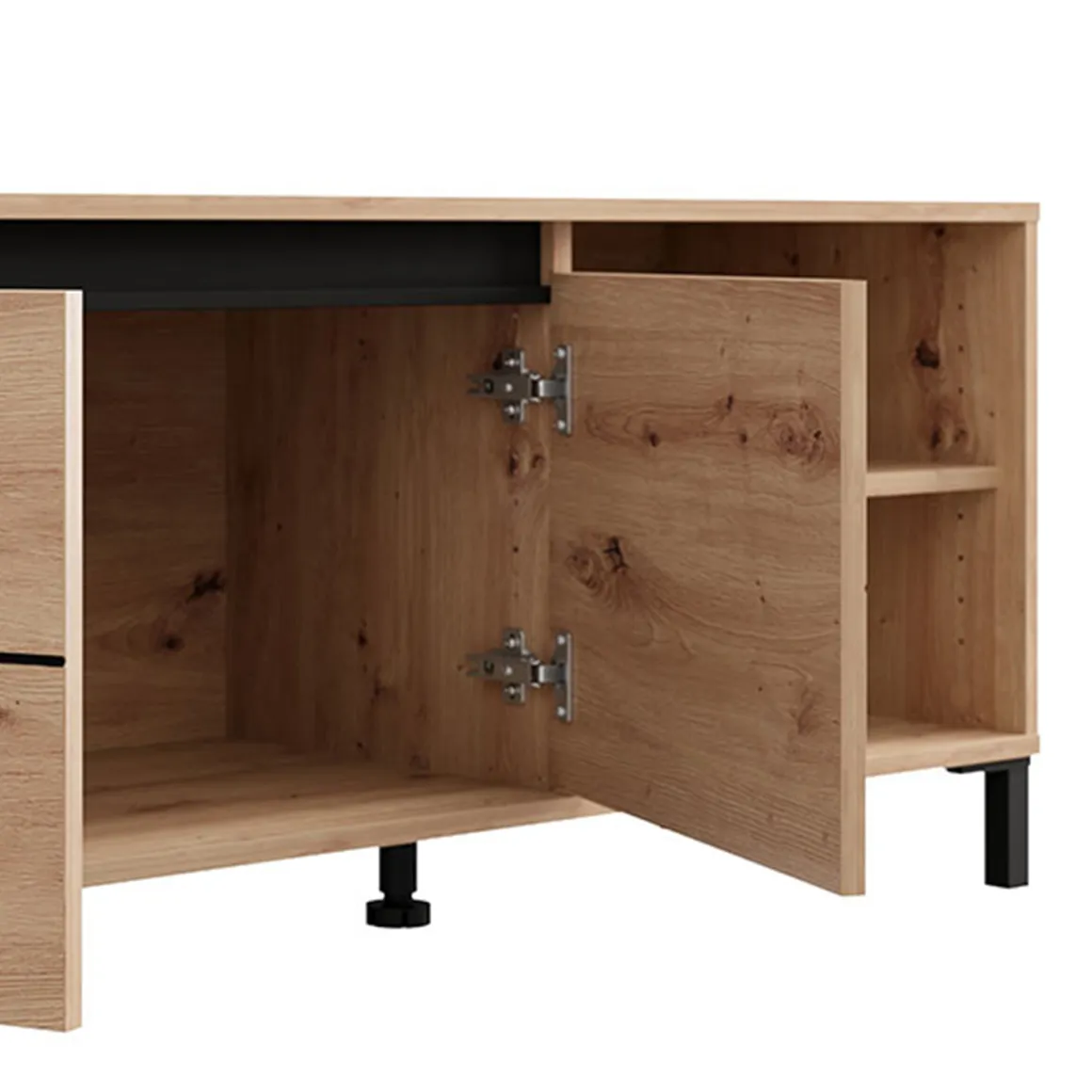 Mobile Porta tv Marrone Rovere Nodi Nero 2 Ripiani 2 Ante 138x40x52h cm, con Piedini - Cigno