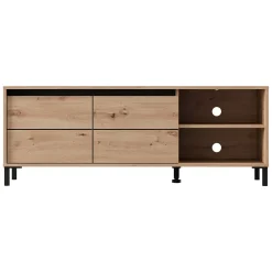 Mobile Porta tv Marrone Rovere Nodi Nero 2 Ripiani 2 Ante 138x40x52h cm, con Piedini - Cigno
