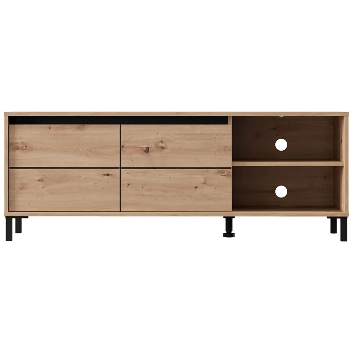 Mobile Porta tv Marrone Rovere Nodi Nero 2 Ripiani 2 Ante 138x40x52h cm, con Piedini - Cigno