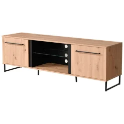 Mobili Porta Tv > Dmora Mobile Porta tv Marrone Rovere Nodi Nero 2 Ripiani Un'anta 138x40x46h cm, Ripiano in Vetro - Kagale Nero, Marrone Rovere Nodi
