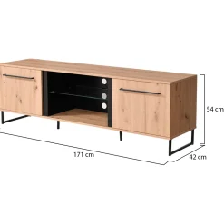 Mobile Porta tv Marrone Rovere Nodi Nero 2 Ripiani 4 Vani 170.5x42x54h cm, 2 Ante - Sutrio