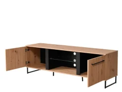 Mobile Porta tv Marrone Rovere Nodi Nero 2 Ripiani 4 Vani 170.5x42x54h cm, 2 Ante - Sutrio