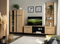 Mobile Porta tv Marrone Rovere Nodi Nero 2 Ripiani 4 Vani 170.5x42x54h cm, 2 Ante - Sutrio