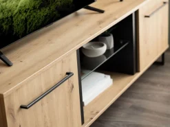 Mobile Porta tv Marrone Rovere Nodi Nero 2 Ripiani 4 Vani 170.5x42x54h cm, 2 Ante - Sutrio