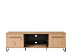 Mobile Porta tv Marrone Rovere Nodi Nero 2 Ripiani 4 Vani 170.5x42x54h cm, 2 Ante - Sutrio