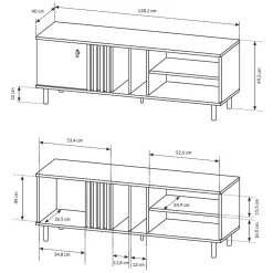 Mobile Porta tv Marrone Rovere Nodi Nero 2 Ripiani Un'anta 138x40x49h cm, con Piedini - Kali