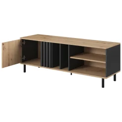 Mobile Porta tv Marrone Rovere Nodi Nero 2 Ripiani Un'anta 138x40x49h cm, con Piedini - Kali