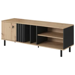 Mobile Porta tv Marrone Rovere Nodi Nero 2 Ripiani Un'anta 138x40x49h cm, con Piedini - Kali