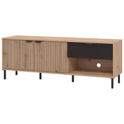 Mobili Porta Tv > Dmora Mobile Porta tv Marrone Rovere Nodi Nero un Cassetto 2 Ripiani 157x40x52.5h cm, Apertura Battente, Scorrevole - Scala Nero, Marrone Rovere Nodi