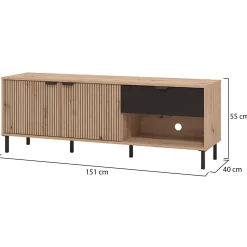 Mobile Porta tv Marrone Rovere Nodi Nero un Cassetto 2 Ripiani 150.5x40x54.5h cm, 2 Ante - Preone