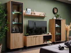 Mobile Porta tv Marrone Rovere Nodi Nero un Cassetto 2 Ripiani 150.5x40x54.5h cm, 2 Ante - Preone