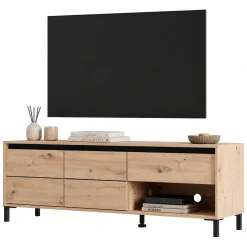 Mobili Porta Tv > Dmora Mobile Porta tv Marrone Rovere Nodi Nero un Cassetto un Ripiano 183x40x52h cm, 2 Ante - Celico Nero, Marrone Rovere Nodi