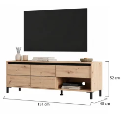 Mobile Porta tv Marrone Rovere Nodi Nero un Cassetto un Ripiano 151x40x52h cm, 2 Ante - Corciano