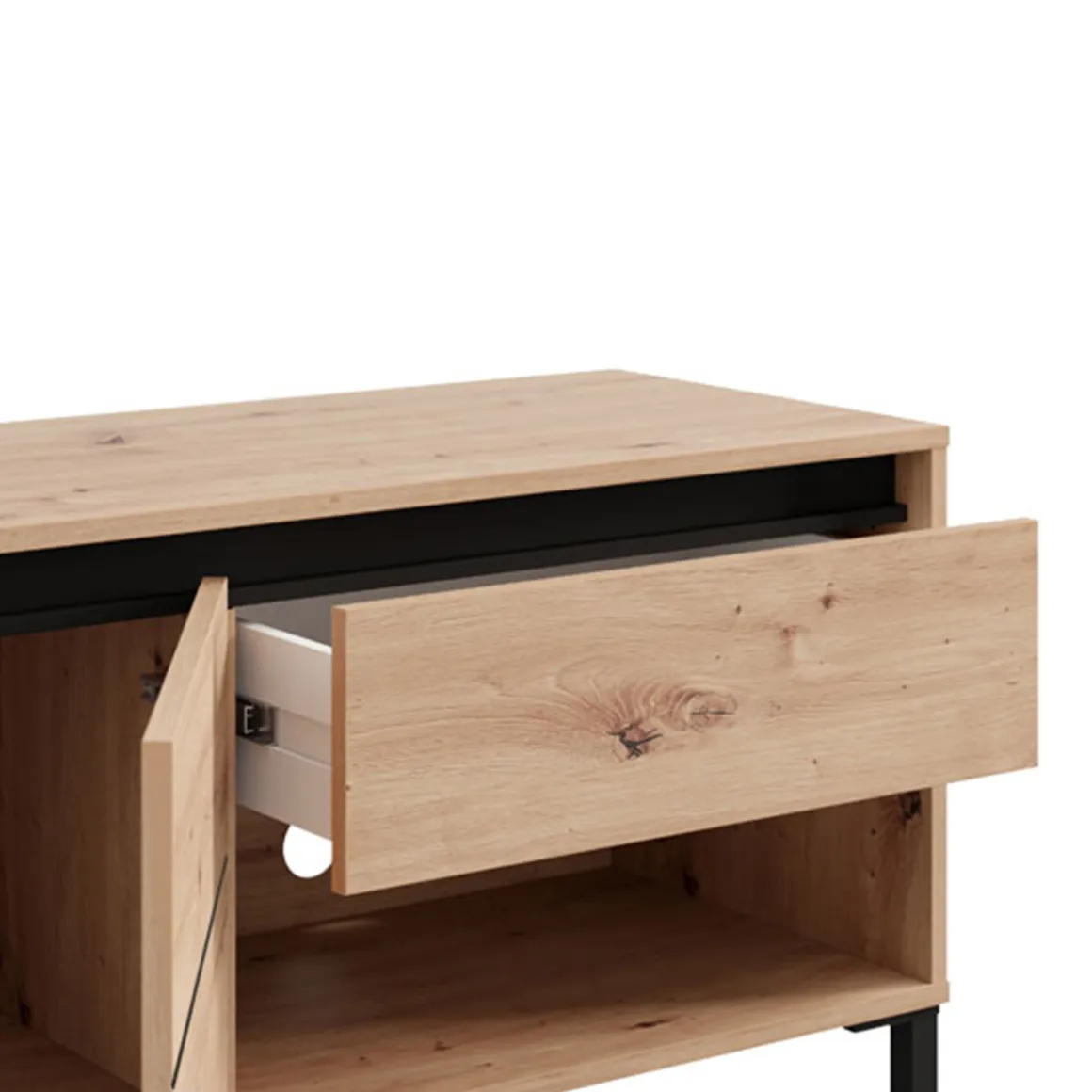 Mobile Porta tv Marrone Rovere Nodi Nero un Cassetto un Ripiano 151x40x52h cm, 2 Ante - Corciano