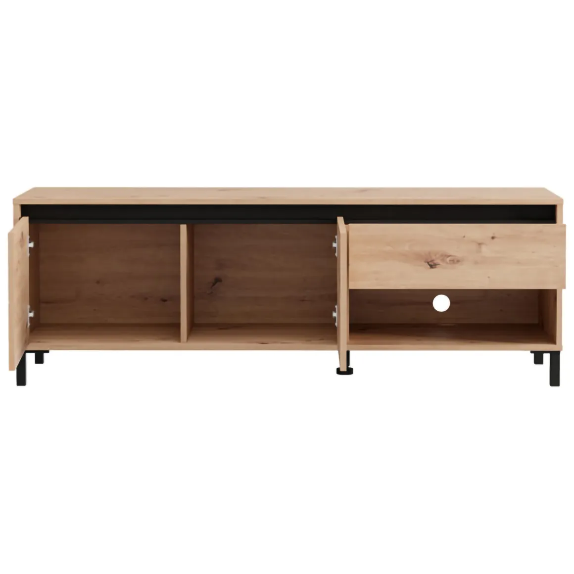 Mobile Porta tv Marrone Rovere Nodi Nero un Cassetto un Ripiano 151x40x52h cm, 2 Ante - Corciano
