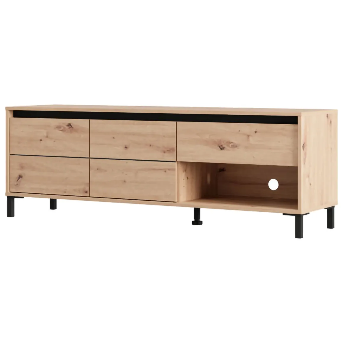 Mobile Porta tv Marrone Rovere Nodi Nero un Cassetto un Ripiano 151x40x52h cm, 2 Ante - Corciano