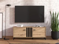 Mobili Porta Tv > Dmora Mobile Porta tv Marrone Rovere Nodi Nero un Ripiano 2 Ante 157x40x52h cm, 2 Vani - Nazzaro Nero, Marrone Rovere Nodi