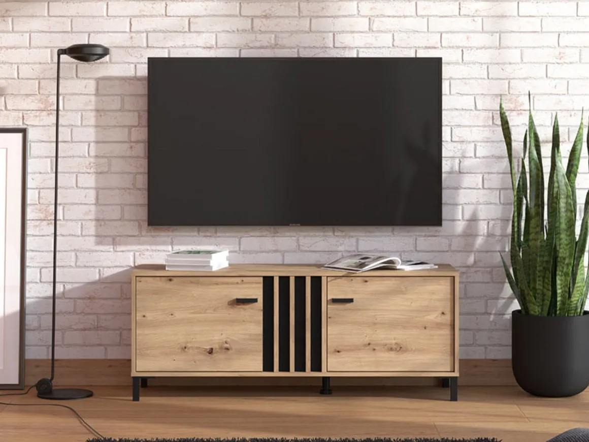 Mobili Porta Tv > Dmora Mobile Porta tv Marrone Rovere Nodi Nero un Ripiano 2 Ante 157x40x52h cm, 2 Vani - Nazzaro Nero, Marrone Rovere Nodi
