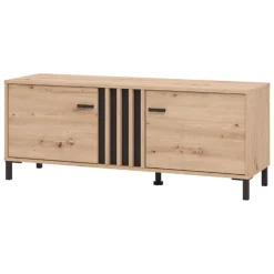 Mobili Porta Tv > Dmora Mobile Porta tv Marrone Rovere Nodi Nero un Ripiano 2 Ante 157x40x52h cm, 2 Vani - Nazzaro Nero, Marrone Rovere Nodi
