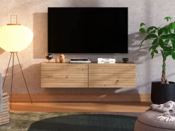 Mobile Porta tv Marrone Rovere Nodi un Ripiano 2 Ante 128x41.5x32h cm, Anta Effetto Rigato - Colico
