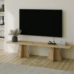 Mobili Porta Tv > Dmora Mobile Porta tv Marrone Rovere Trasparente un Ripiano Struttura in Vetro Temperato 120x35x45h cm, un Vano - Cloz Trasparente, Marrone Rovere