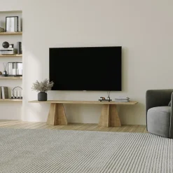 Mobili Porta Tv > Dmora Mobile Porta tv Marrone Rovere Trasparente un Ripiano Struttura in Vetro Temperato 120x35x45h cm, un Vano - Cloz Trasparente, Marrone Rovere